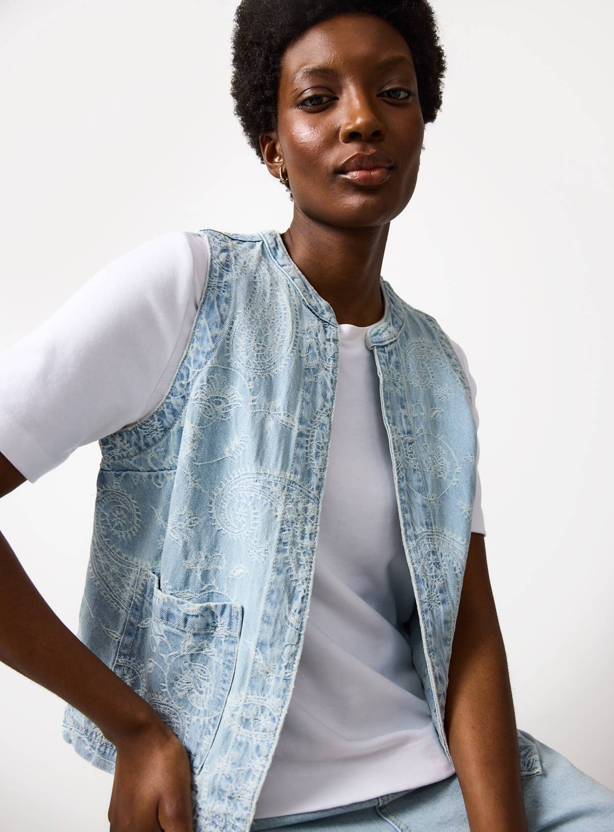 Denim Paisley Print Co-ord Waistcoat 22 - Image 1